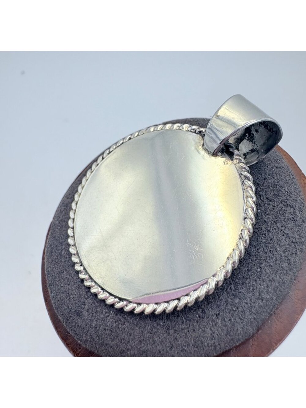 Engravable Sterling Silver 925 Rope Border Circle Pendant Size 1.5" Length